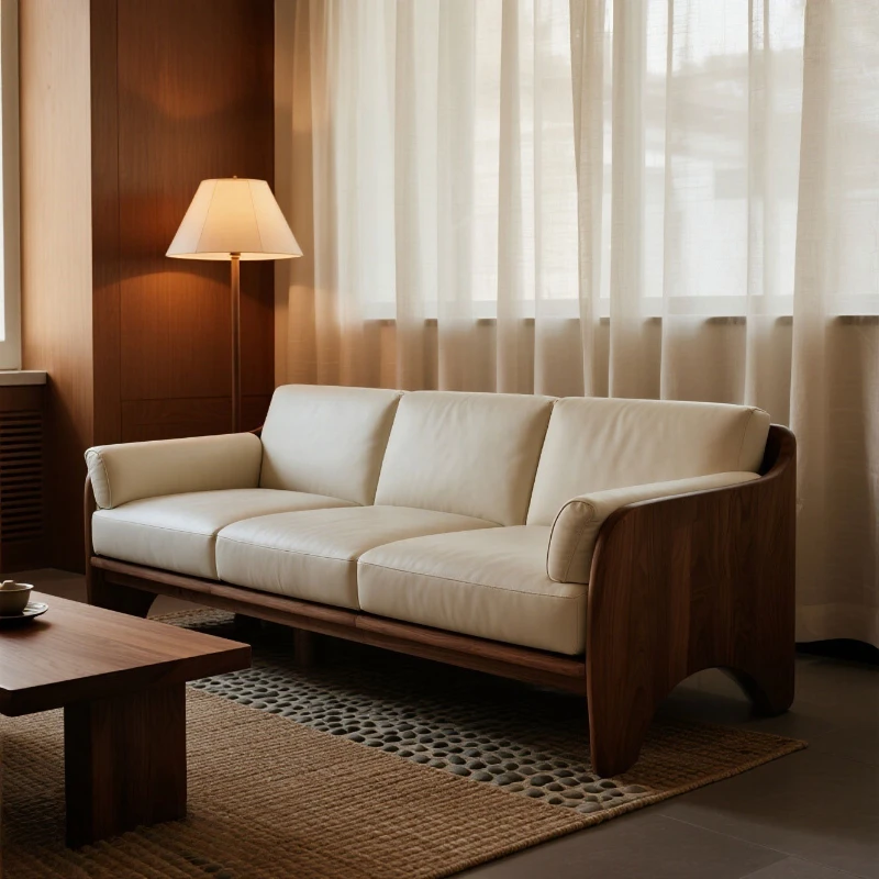 

Medieval light luxury log sofa bed, ash wood retro sofa