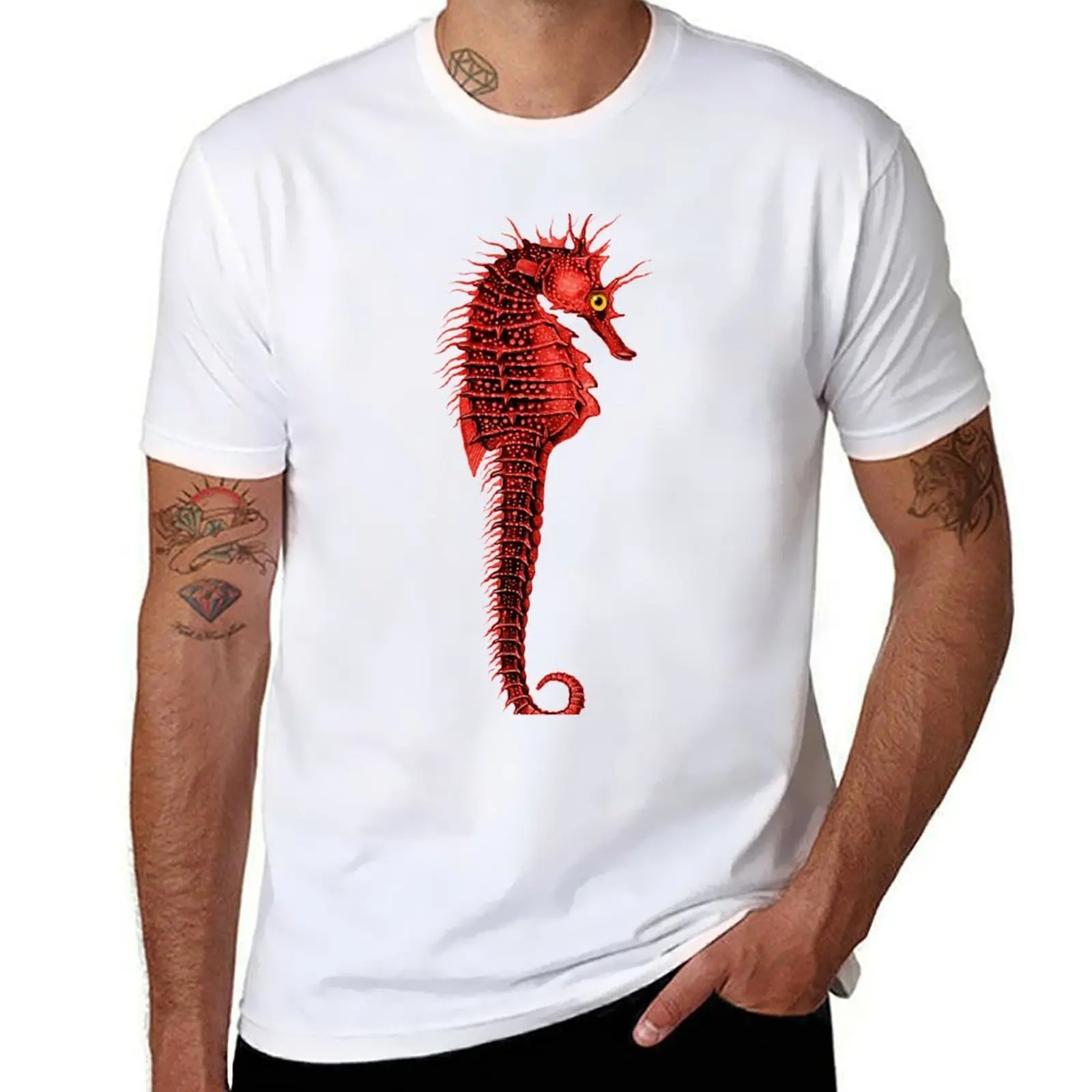 

RED SEAHORSE IN TURQUOISE BLUE Sea Life T-Shirt man t shirt heavy cotton cotton t shirt pack T-Shirt