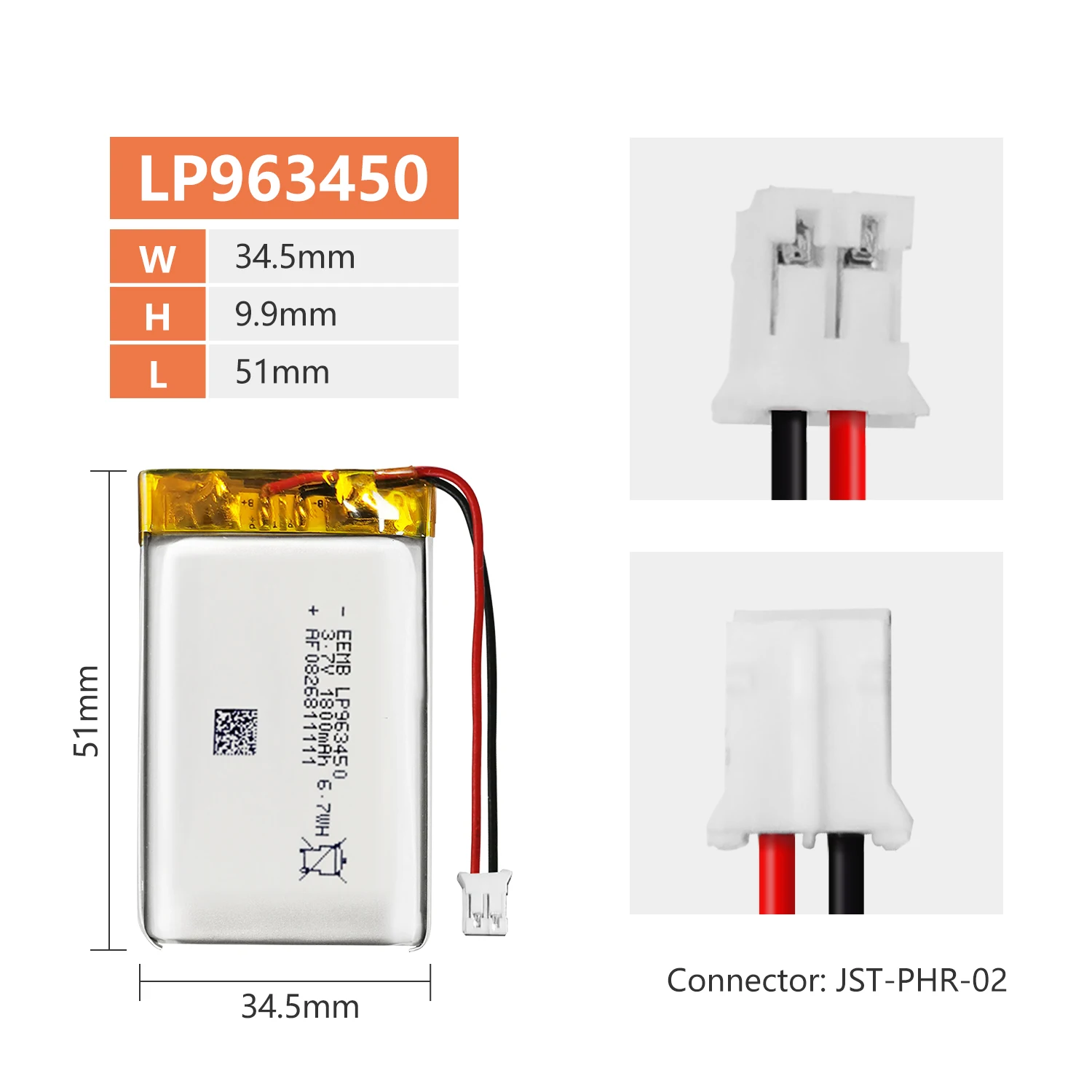 EEMB 1~10SZT 963450   Akumulator litowo-polimerowy 3,7 V 1800 mAh do urządzenia do masażu LP 963450