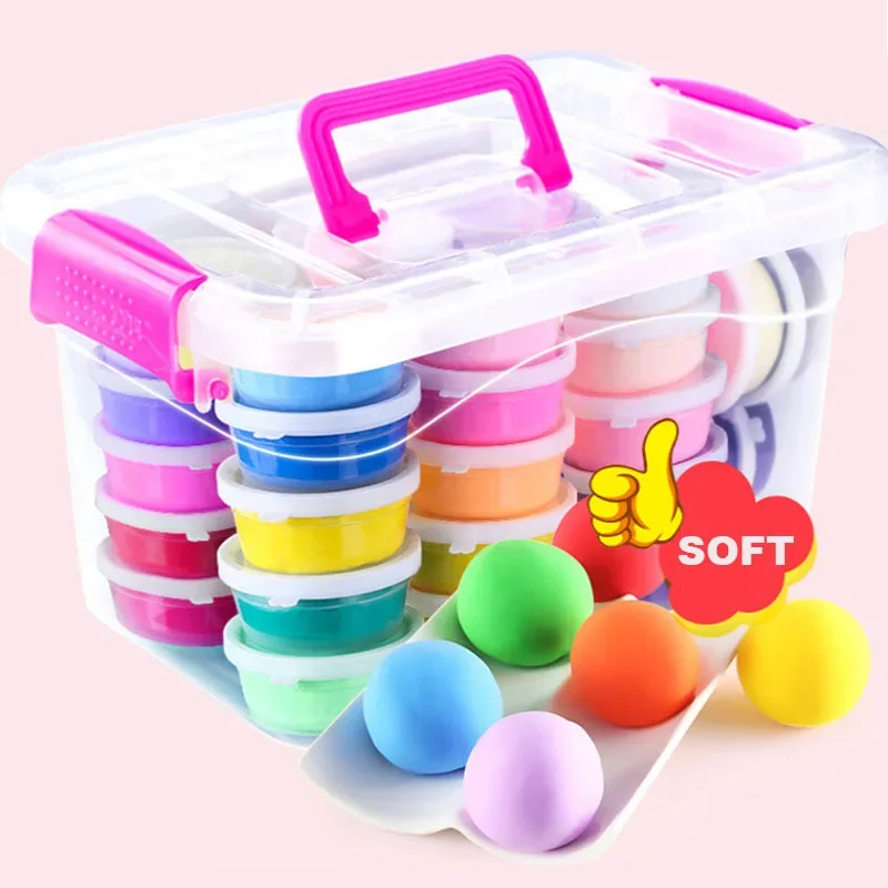 12/24/36 Colors DIY Fluffy Slime Soft Clay Air Dry Playdough Set Toys For Children Polymer Light Clay Plasticine With Tools Kid