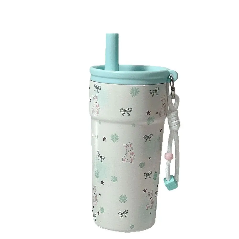 Tasse à vide 500 d'apparence élevée, grande capacité avec corde de levage, tasse isolée, anti-fuite, Double Tube d'aspiration pour boisson, verres