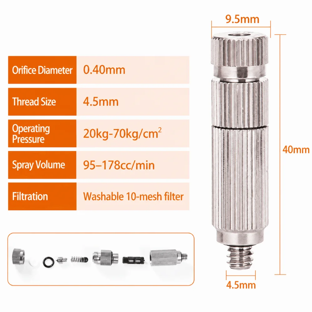 Durable 3/16 Inch Misting Nozzle 0.1mm~0.5mm Brass Fog Spray Head High Pressure Nozzle