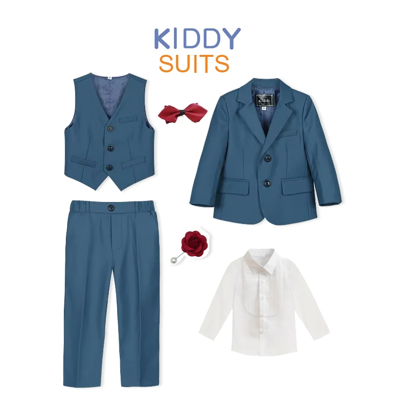 

Flower Boys Formal Jacket Pants vest 4Pcs Clothing Set Children Gentleman Performance Evening Tuxedo Dress Kids Wedding Suit