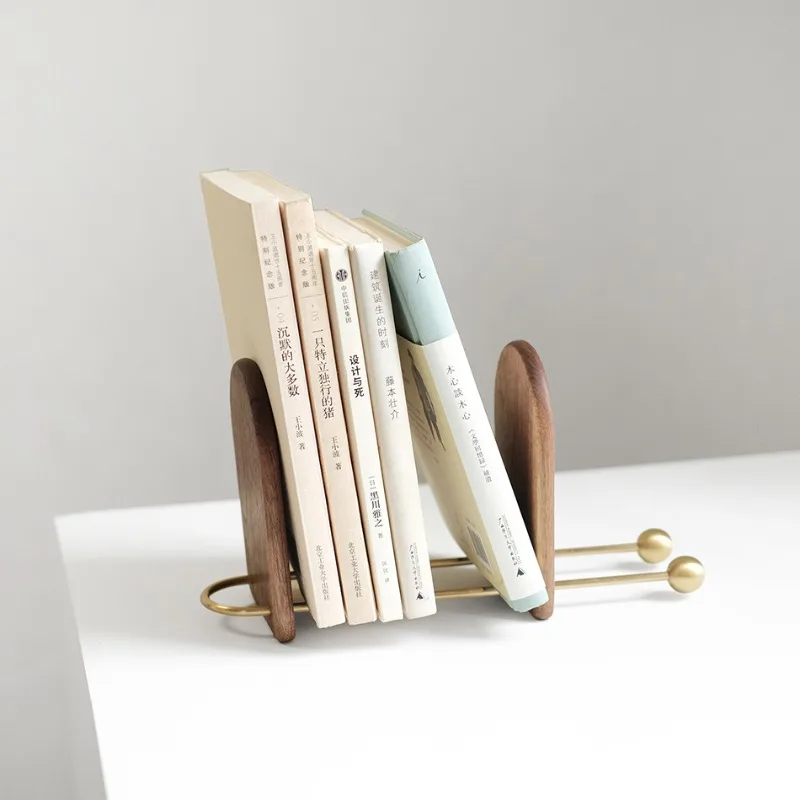 

Walnut Bookend Creative Desktop Book Organizer Study Room Desk Storage Rack for Reading Minimalist Bookstand for Office and Home