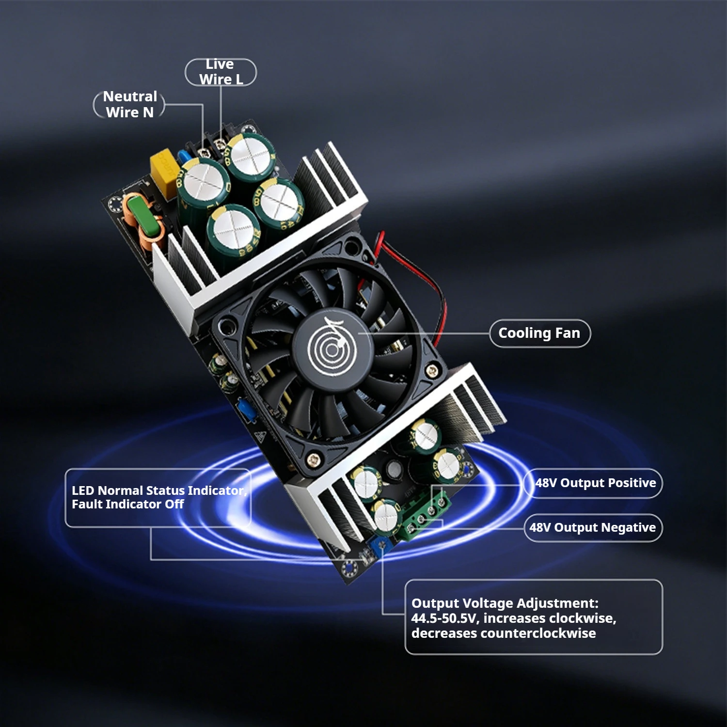 Isolated Switching Power Supply AC200-260V to DC48V 800W 17A Adjustable 44.5-50.5V Silent Overcurrent Short Circuit Protection