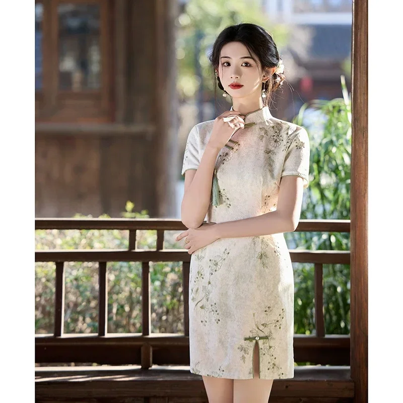 

Новое жаккардовое платье Cheongsam весна/лето 202, длинное улучшенное двухслойное платье Cheongsam Qipao для девочек