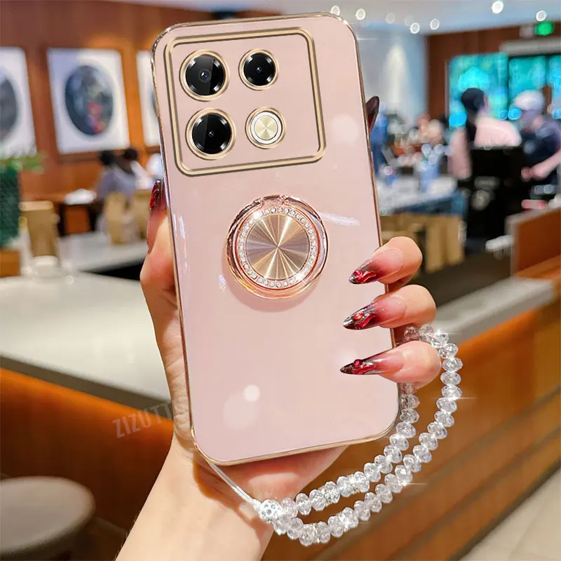 Crystal Strap Lanyard Luxury Circle Plating Phone Holder Case For Infinix Note 10 11 11s 12 30 30i 40 Pro 4G 5G Vip 8i Cover