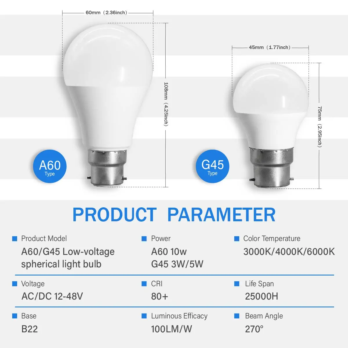 Extra‑Low Voltage B22 LED Bulb AC DC 12‑48V Compatible with 12V 24V 48V Power Supply 3W 10W Warm‑Cool for RV Boat Yacht Lighting