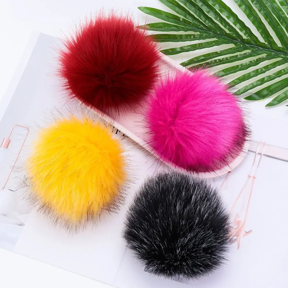 12cm Buckle Women's Fashion Faux Fox Fur Press Button Pompom Ball Hairball Bags Accessories Hats Decor