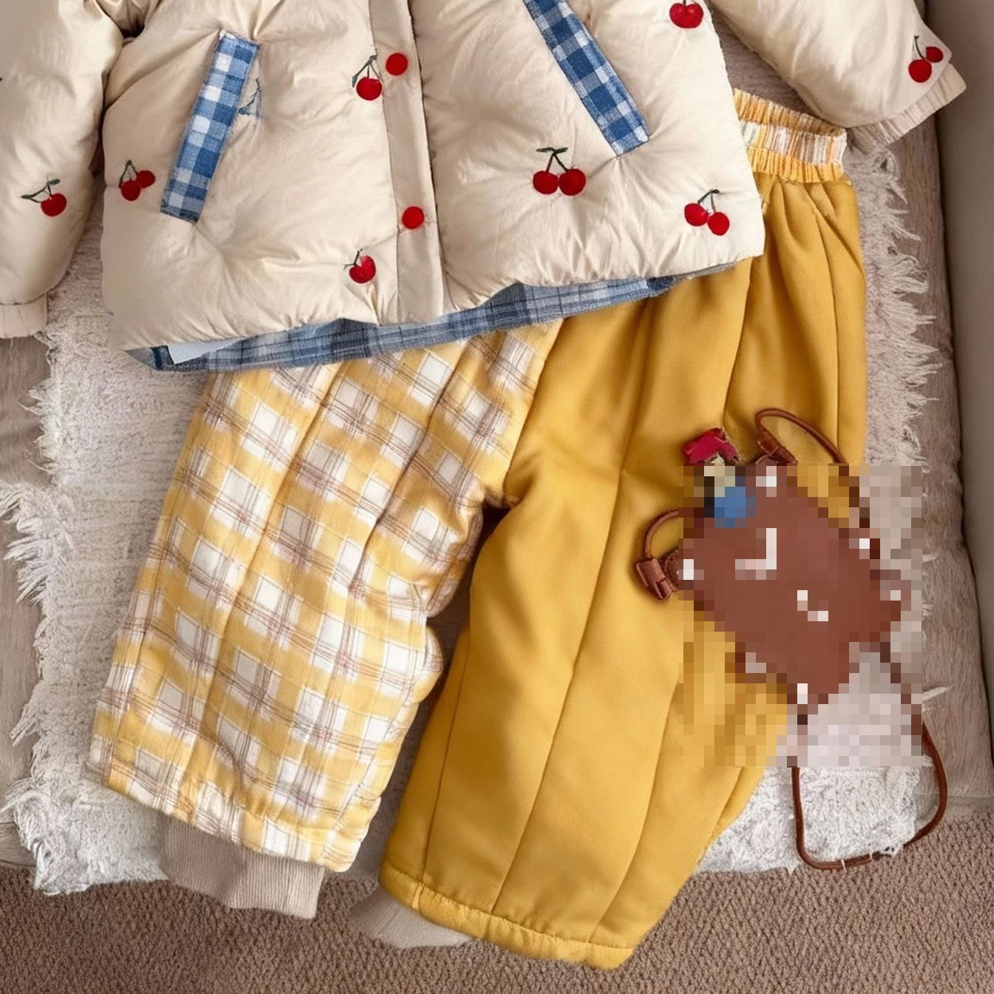 Girls 2026 New Winter Coat Kids Cherry Printed Outerwear Winter Fashion Stylish Thick Jacket Set Thick