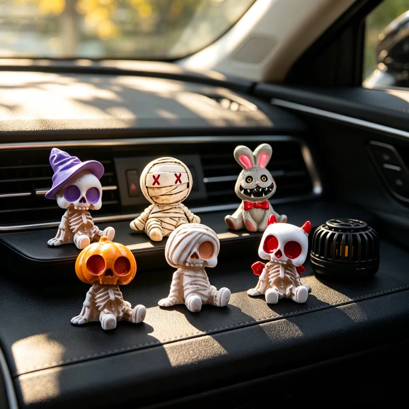 Halloween Candy Pumpkin Skull Mini Figurine Resin Skeleton Mummy Figurines DIY Decor Accessories Micro Landscape Desk Decor