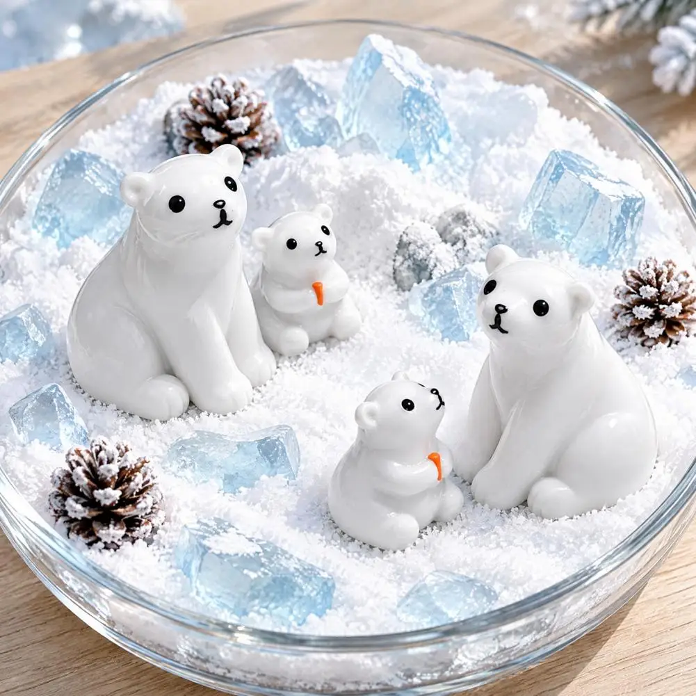 Miniature Polar Bear Figurines Small Statues 4pcs Mini Polar Bear Figurines Set Cute Resin Statues Micro Landscape for Desktop