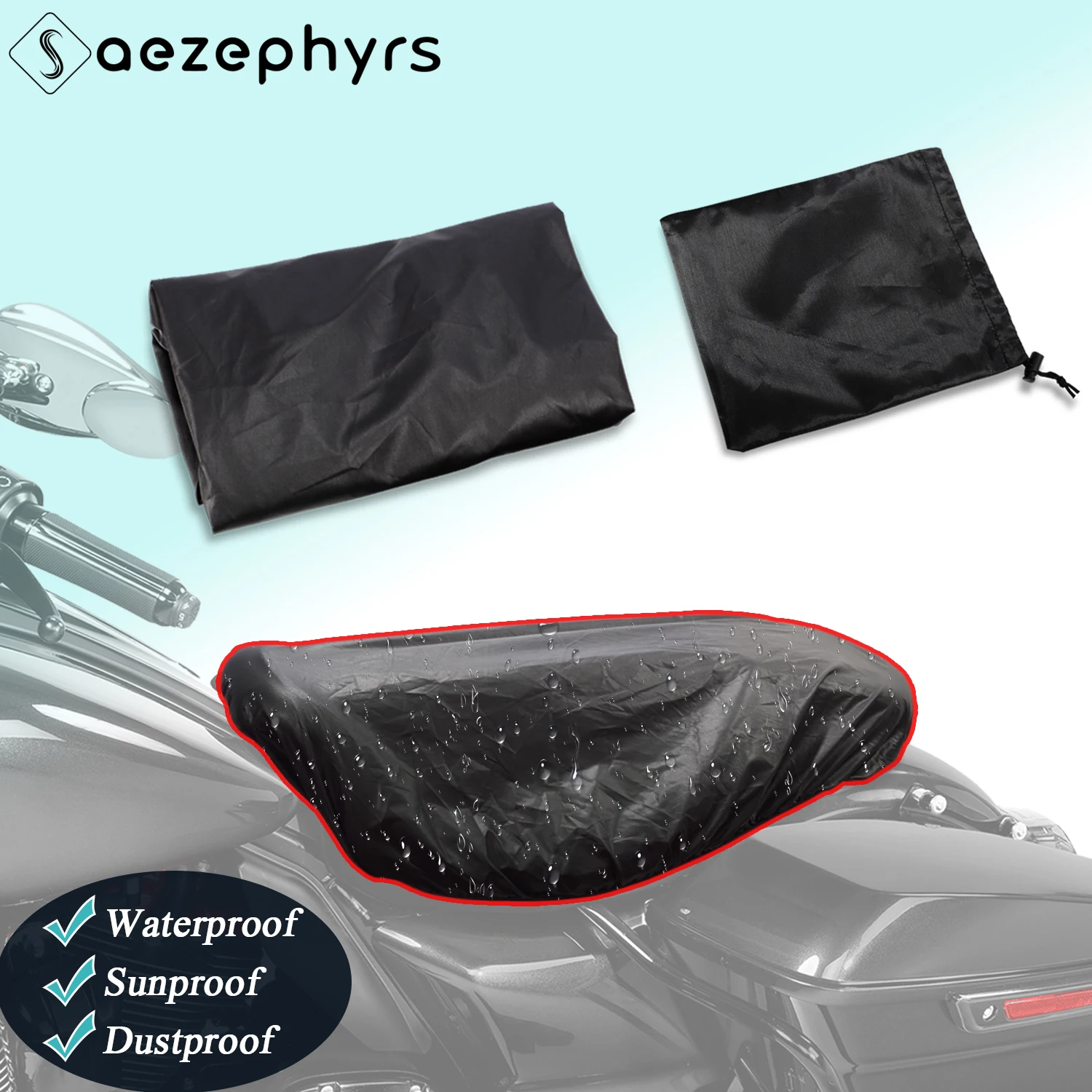 غطاء مقعد دراجة نارية مقاوم للماء ومضاد للمطر وواقي للمقعد وحمالة صدر لهوندا وكاواساكي وهارلي تورينج وسوفتيل سبورتستر داينا سي في أو إليكترا ستريت غلايد رود كينج