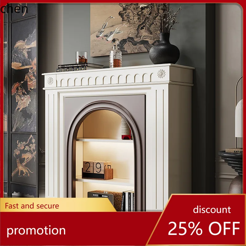 CZ Cream Style Solid Wood Fireplace Decorative Cabinet Country Vintage Living Room Fireplace Entryway Cabinet