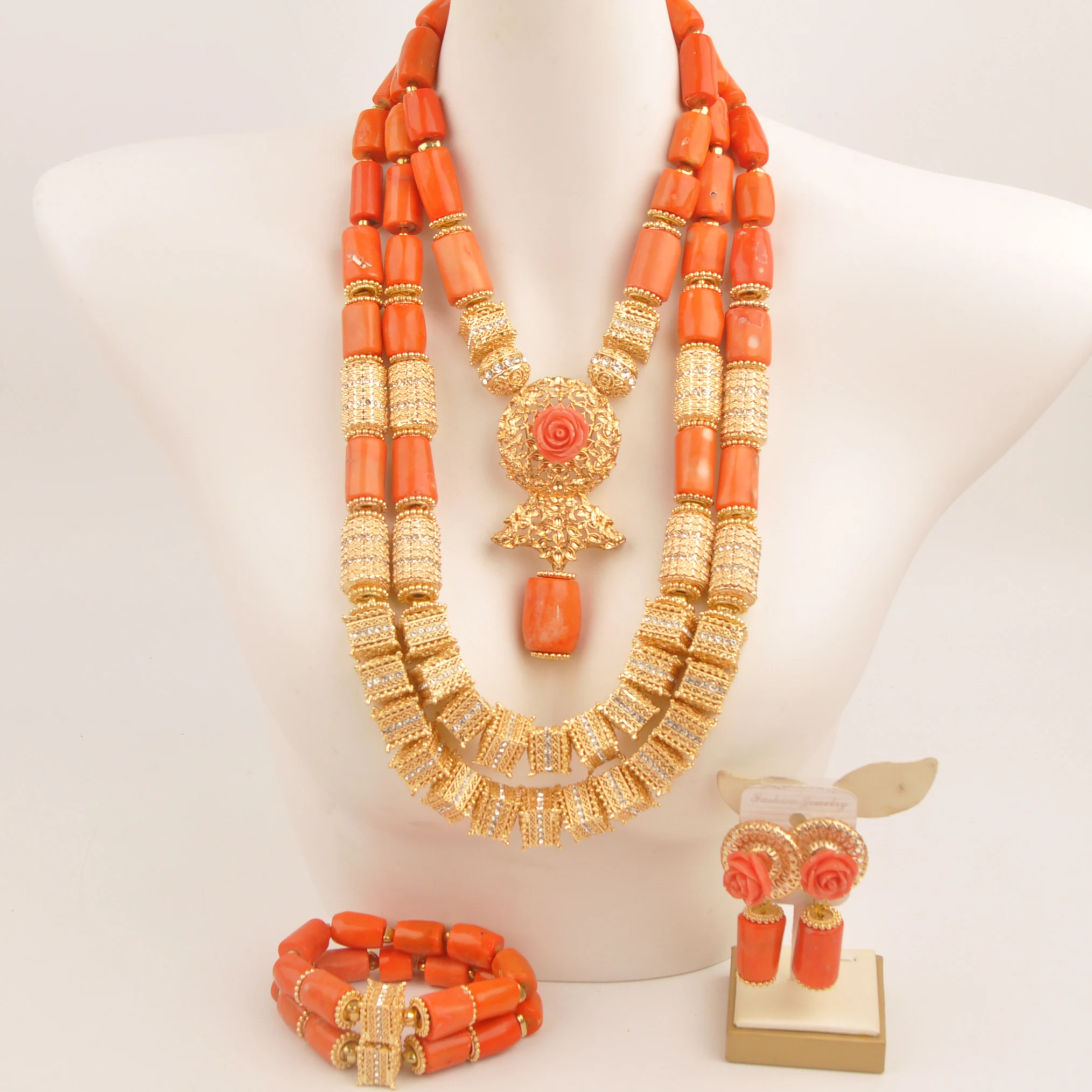 African Wedding Necklace Natural coral Nigeria Fashion jewelry Orange collection