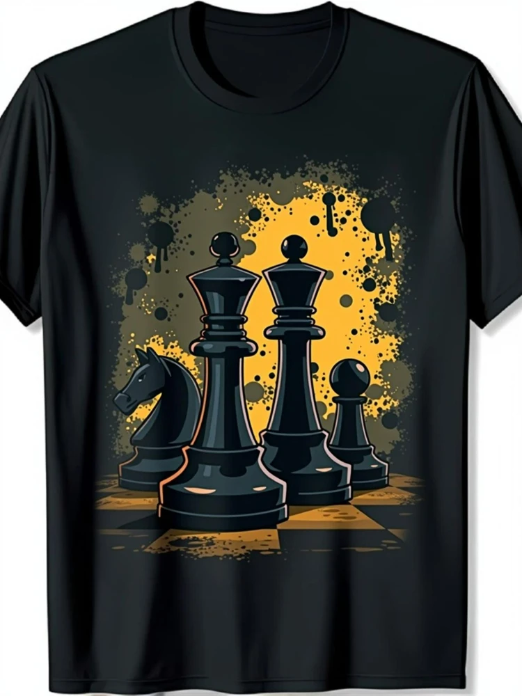 

Chess Piece Graphic-King & Queen of Chess design-100% cotton summer short sleeve O-neck casual printed men's T-shirt.