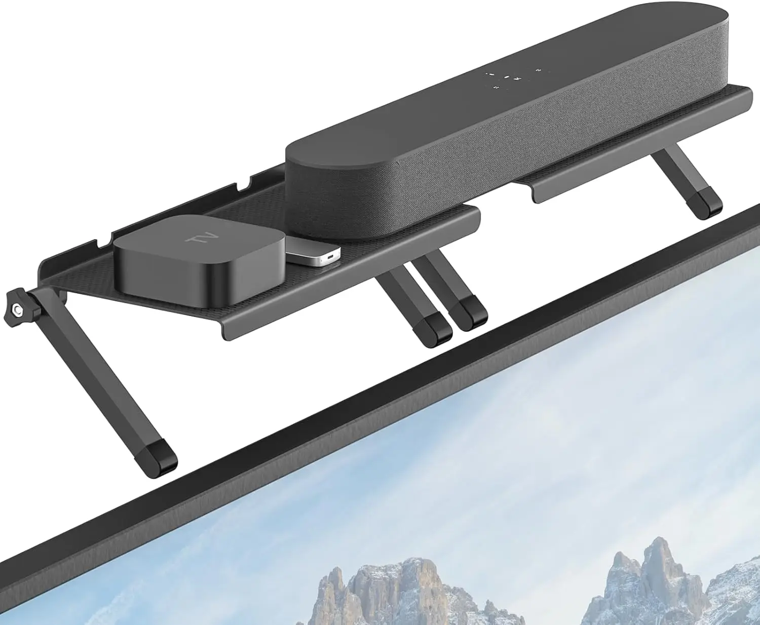 

Universal TV Top Shelf for Soundbars, No Drill Mount Holds 15 lbs, Fits Most TVs