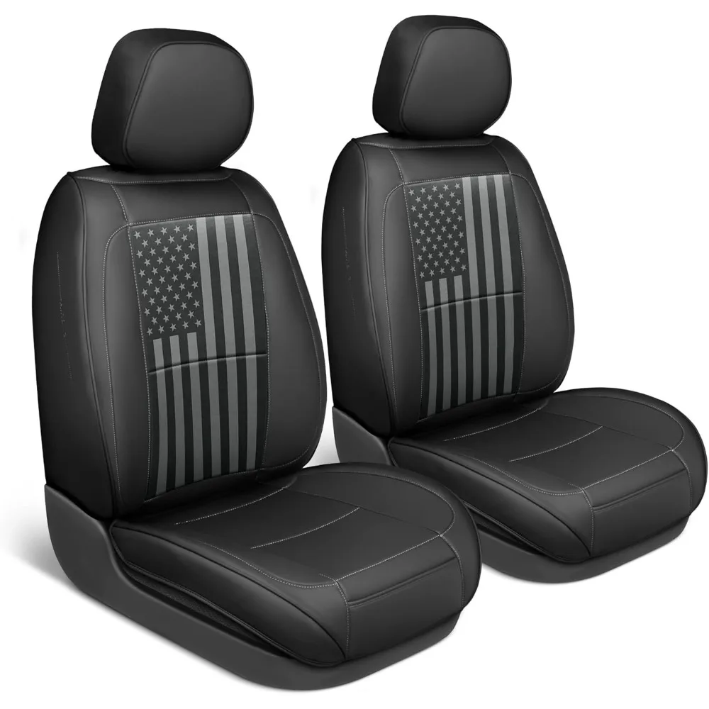 American Flag-Inspired Car Seat Covers: Black and Dark Gray Faux Leather with Black Cushion