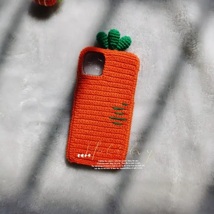 4037 Handmade Yarn Crochet Doll Custom Carrot Phone Case Knitted Wrap with iPhone Xiaomi Samsung Huawei Multiple Phone Models