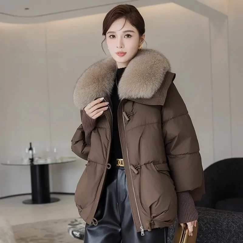 Korean Version Loose Large Fur Collar Coat Thick Winter Clothes 2024 Winter New Down Cotton-padded Jacket Women\'s Short Style