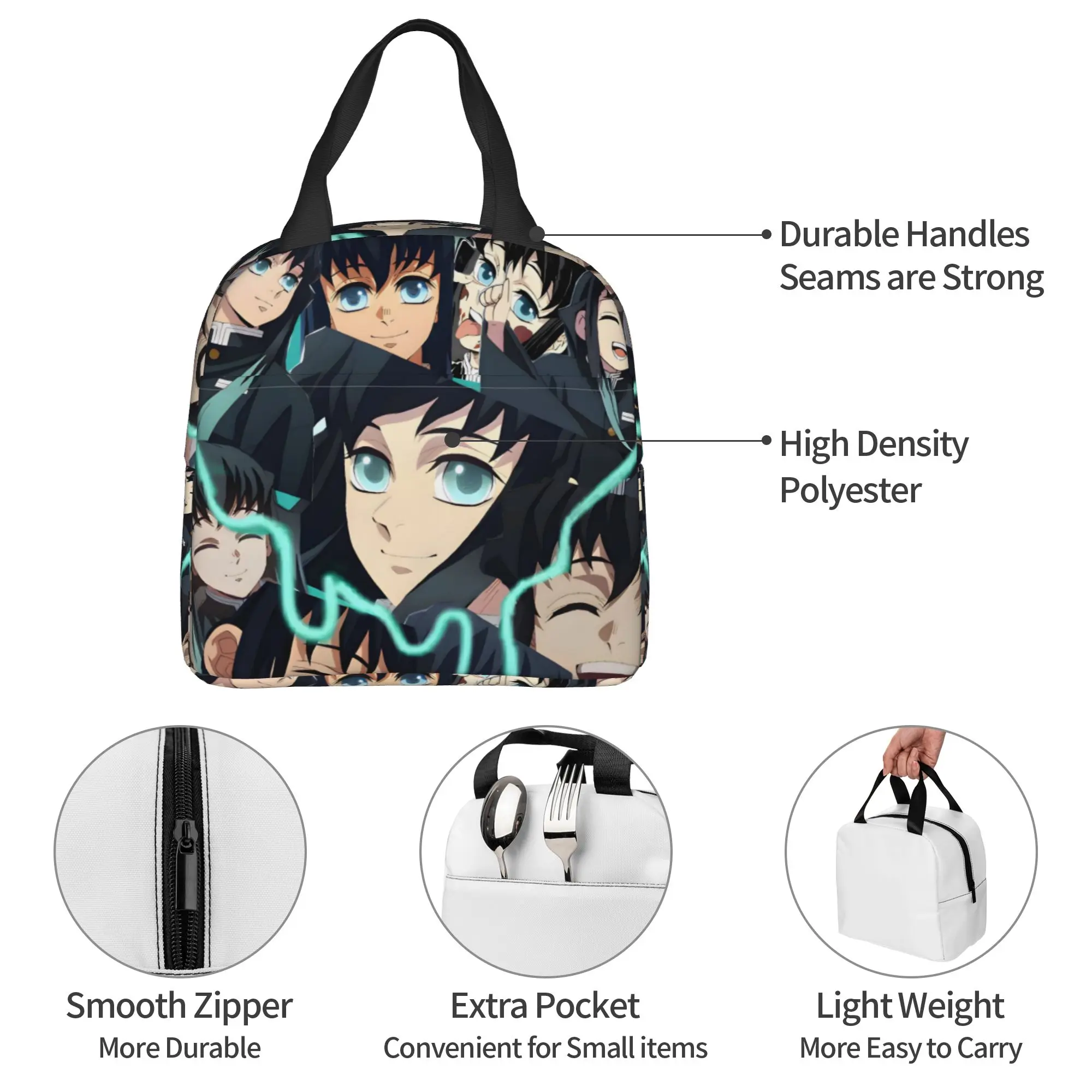 Custom Muichiro Demon S-Slayer Resuable Lunch Box Women Multifunction Japanese Thermal Cooler Food Insulated Lunch Bag School view 3
