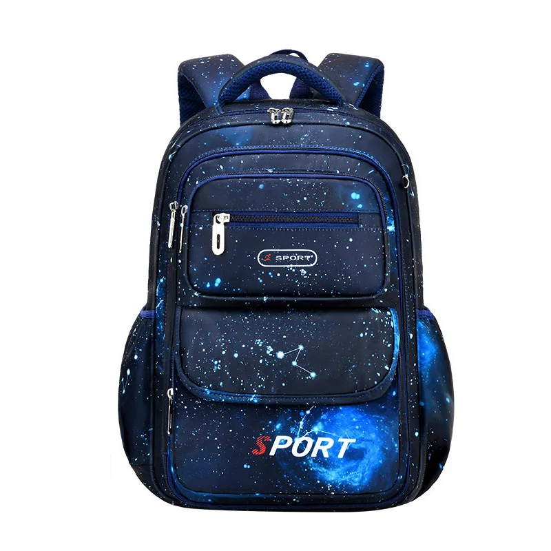 Boys Backpack Primary Students Schoolbag Star Print Kids Rucksack Large Capacity Side Open Book Bag Waterproof Nylon Satchels