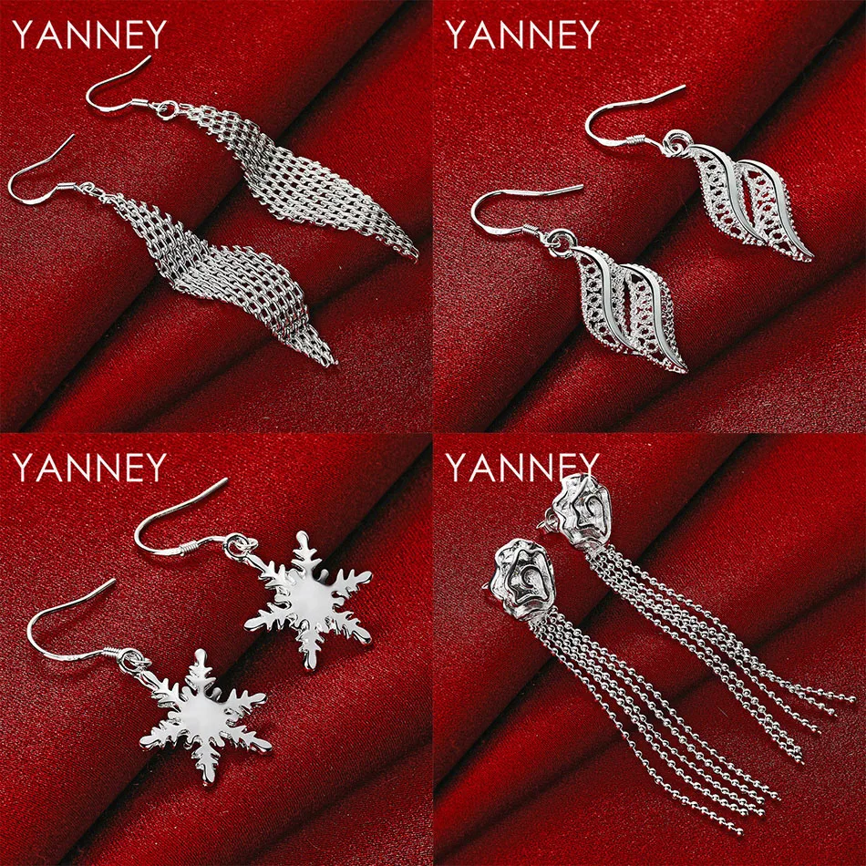 

New 925 Sterling Silver Delicate Snowflake Rose Tassel Earrings Women Accessories Wedding Gift Party Jewelry