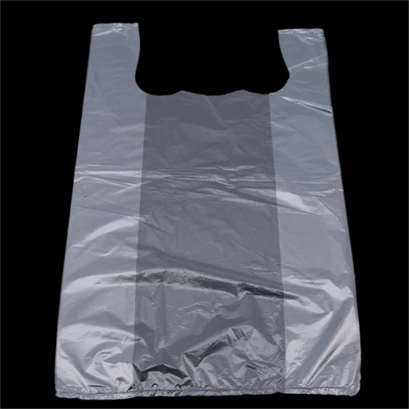 White Clear Plastic Shopping Bag 100Pcs Transparent Shopping Bag Supermarket Plastic Bags With Handle Food Packaging Bag Storage