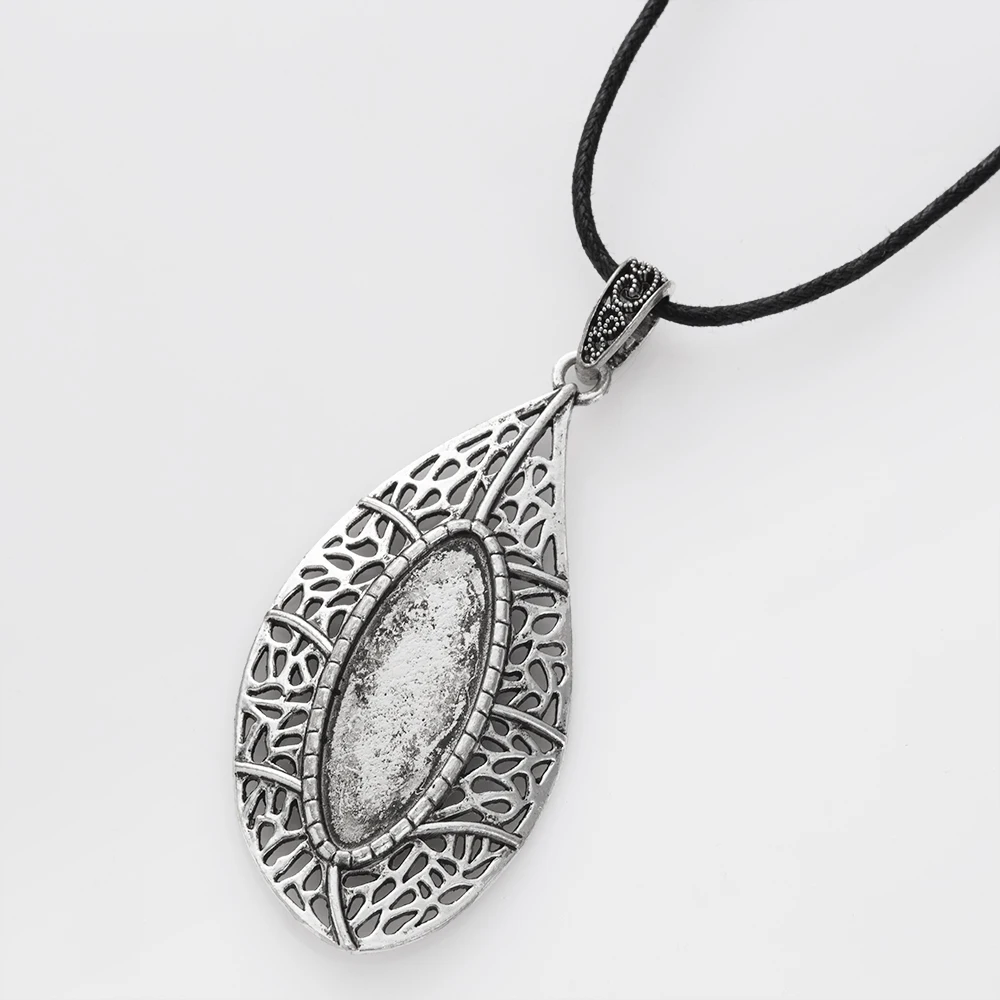 4Pcs Tibetan Silver Teardrop Charms Pendants 36x14mm Waterdrop Bezel Tray Cameo Cabochon Setting For Necklace Jewelry Making