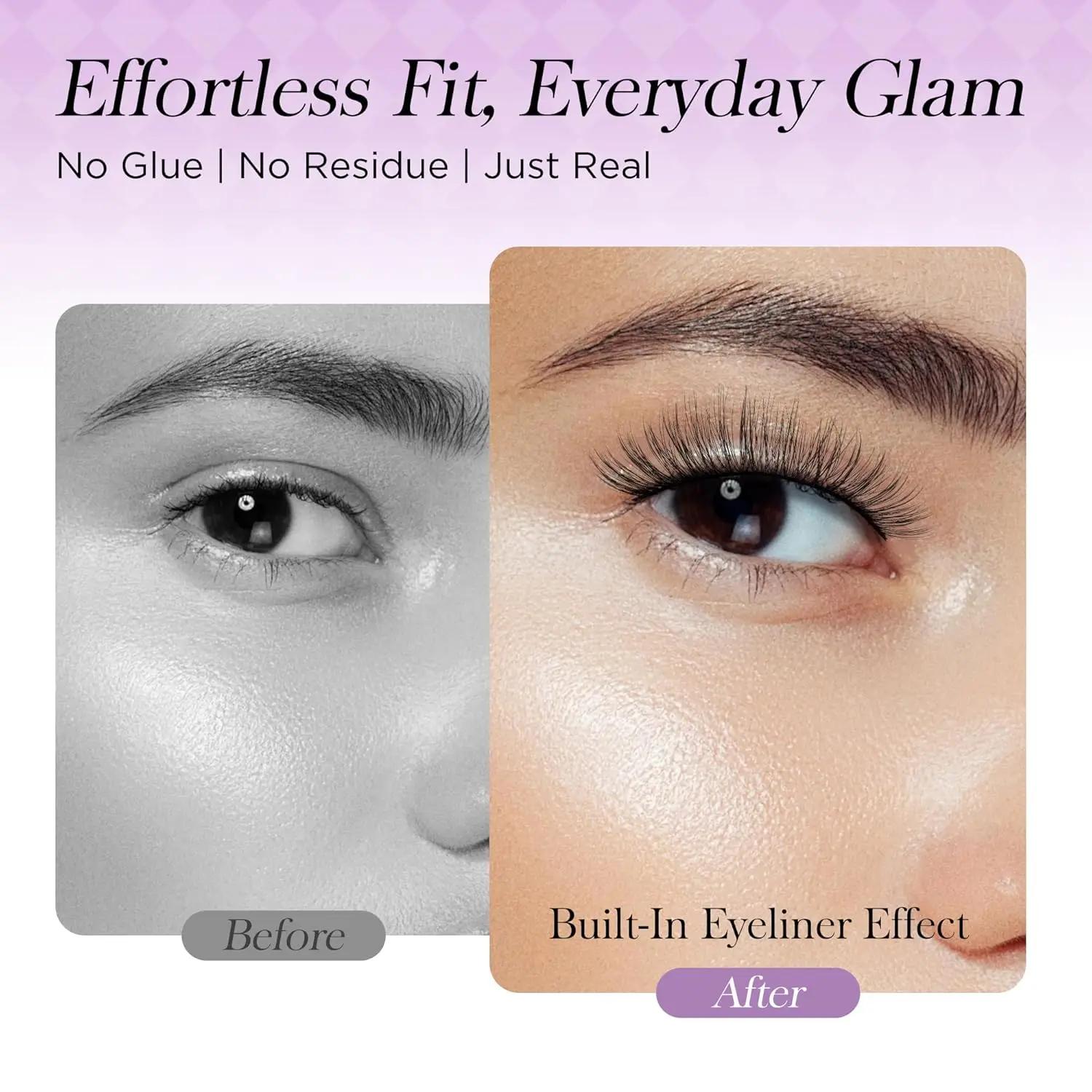 Self-Adhesive Wispy False Eyelashes, No Glue Needed, Natural Look, 5 Pairs with Spare Strips