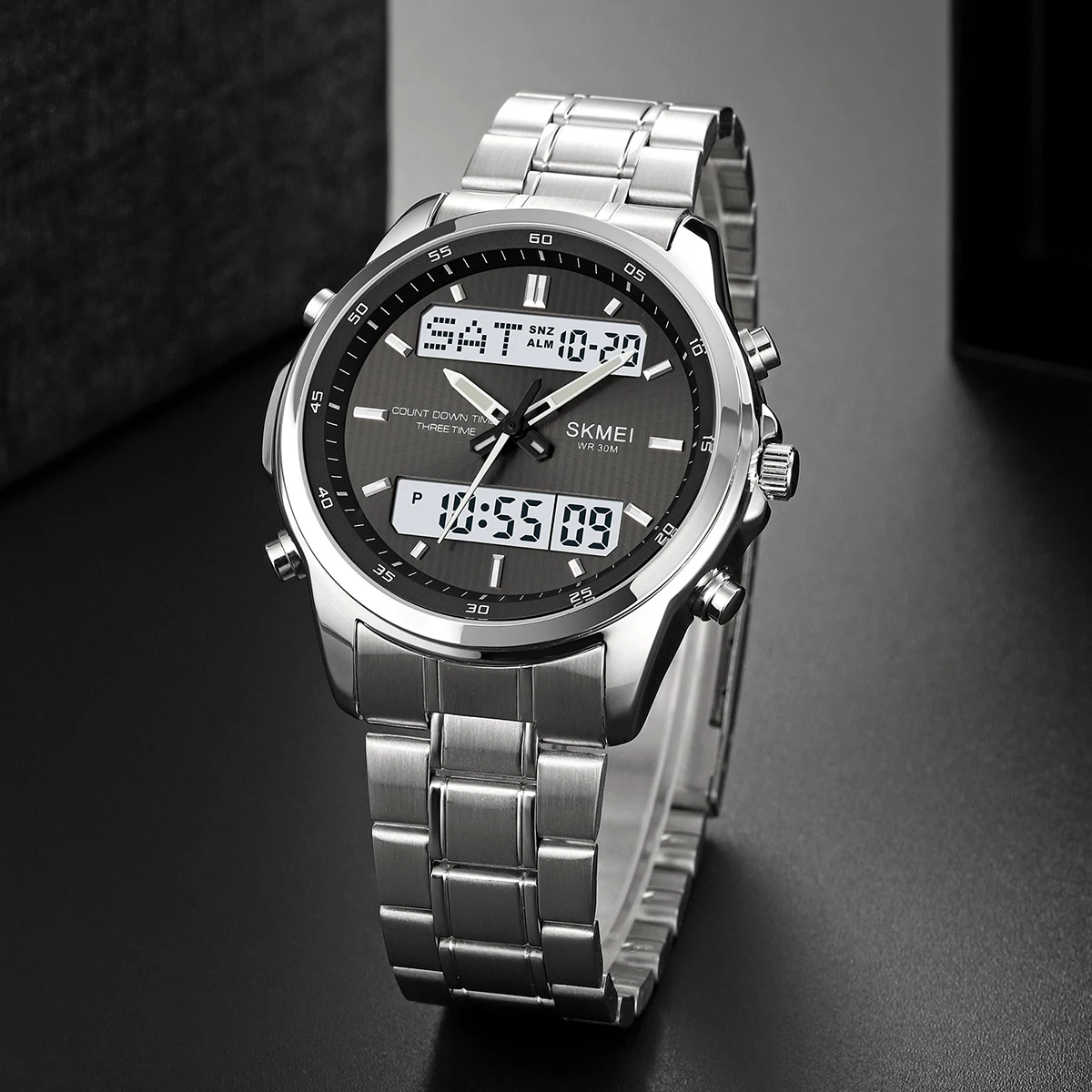

SKMEI модные цифровые наручные часы для мужчин 3-часовой таймер обратного отсчета с подсветкой дисплей водостойкий будильник секундомер спортивные часы