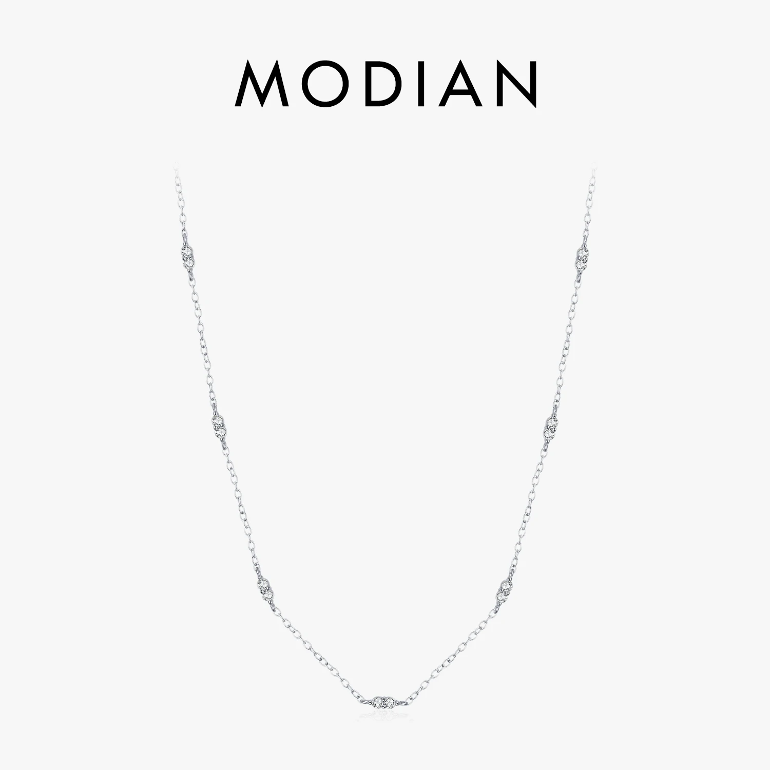 MODIAN 925 Sterling Silver delikatna prosta CZ naszyjnik naszyjnik biały złota zawieszka naszyjniki biżuteria prezenty dla kobiet prezenty