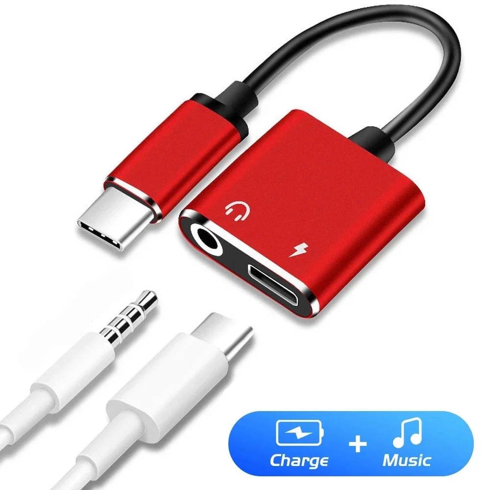 For Huawei Xiaomi Audio Cable USB C Charging Type-C Audio Splitter Adapter Earphone Type C To 3.5 mm Adapter