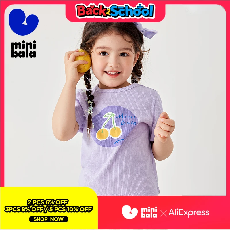 

Мини-футболка для девочек Bala, летняя детская милая мягкая футболка с круглым вырезом, дышащая эластичная футболка с короткими рукавами для повседневных игр