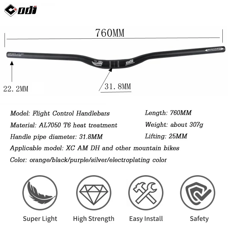 ODI MTB Handlebar Professional Mountain Bicycle Handle Bar AL7075 T6  High Quality Handlebar 760mm Rise Bar for AM XC DH Bicycle