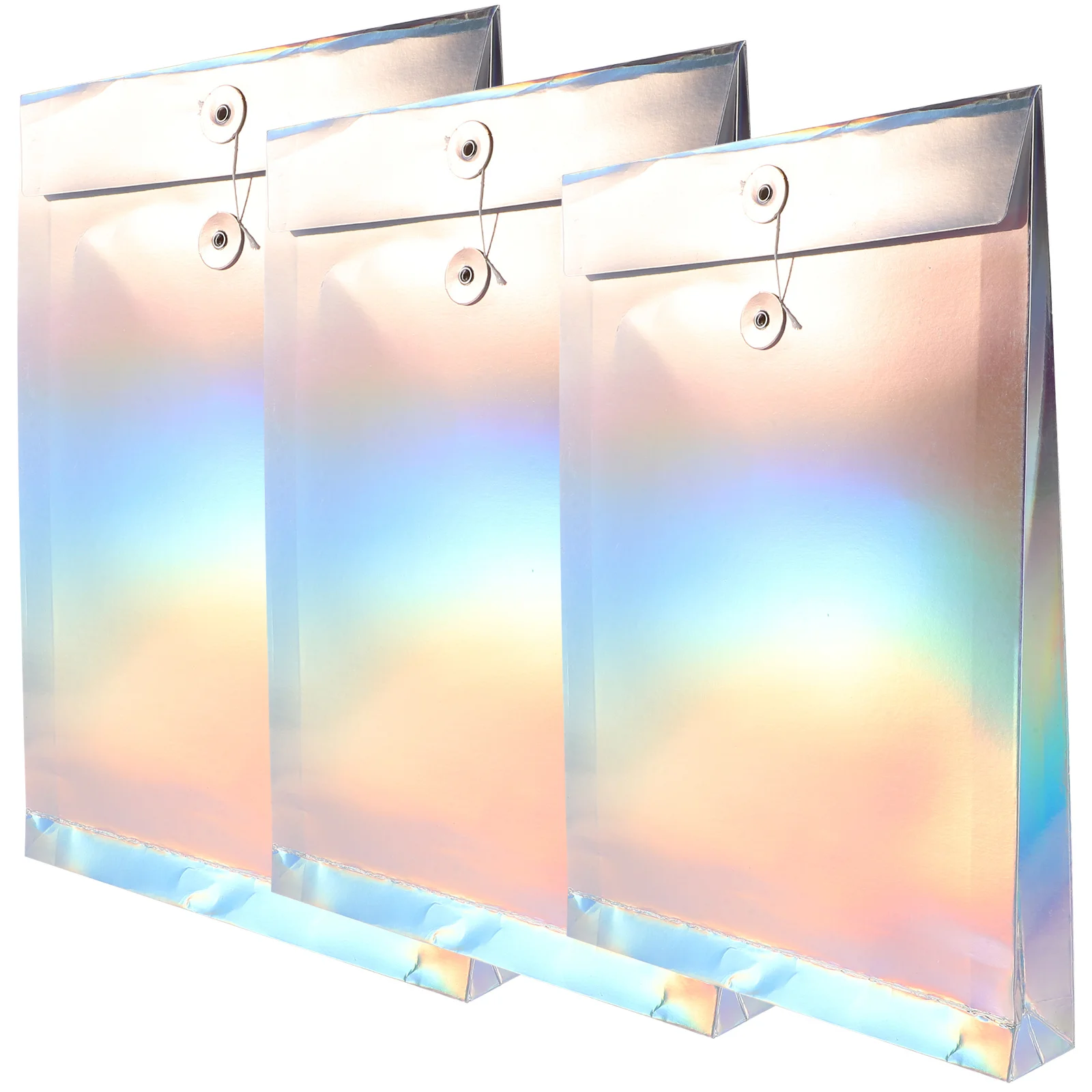 3Pcs Holographic File Folder Bags A4 Decorative Document Organizer Tie Closure File Storage Pouches Receipt Organizer Office