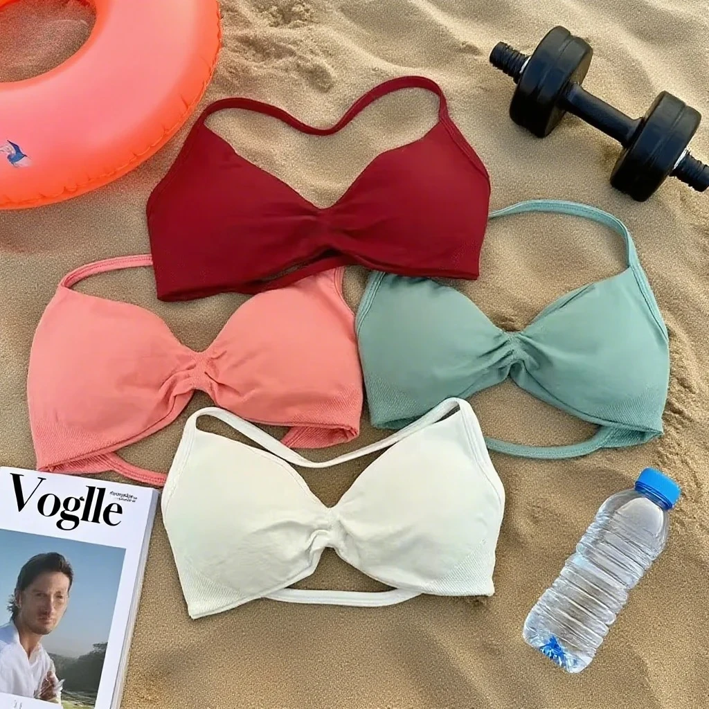 

2025 Strappy Sports Bra Seamless Women Suspender Padded Yoga Halter Gym Design Sense Top Bra Fitness Scratch Workout Yoga Vest