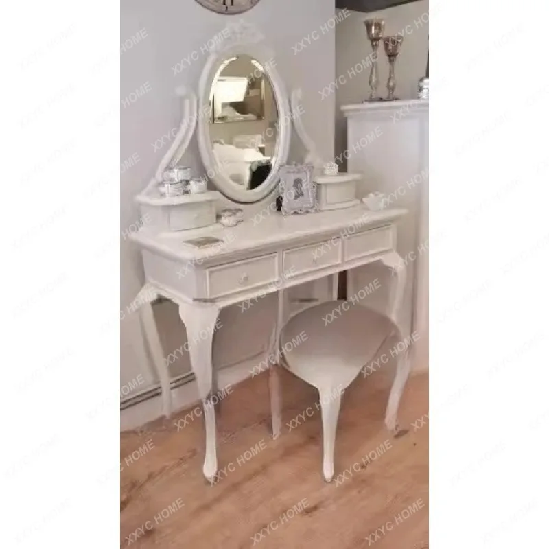 M  solid wood furniture, carved old dresser, small apartment white makeup table