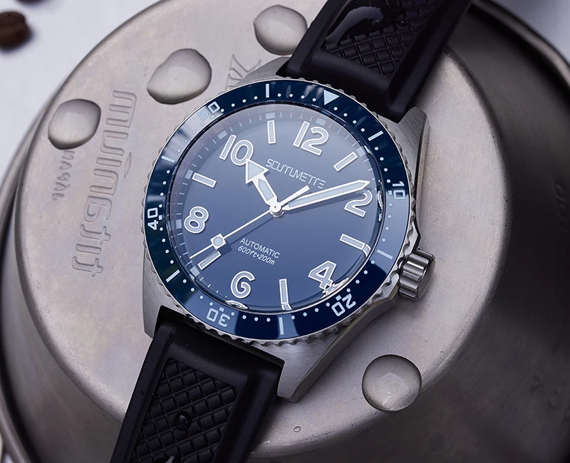 SCMTLUMETTE A061 Klassische 1969 Hommage-Uhr Automatik Taucheruhr für Herren 200M Keramik-Lünette Leuchtend im Dunkeln Outdoor Abenteuer Sport Gummiarmband – Detail 6