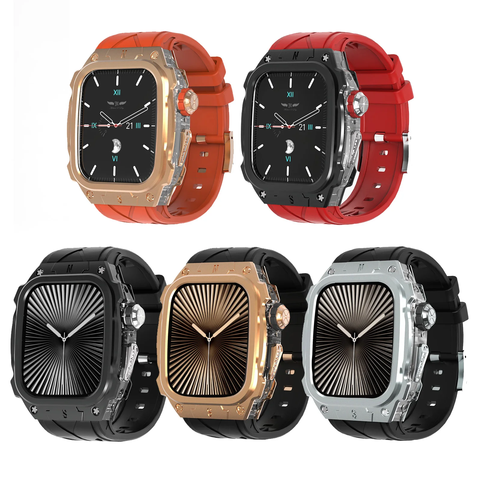Luxury Metal Case for Apple Watch 10 46mm Band with Cover Heavy Duty Rugged Case Silicon Strap for men Full Protective Cover