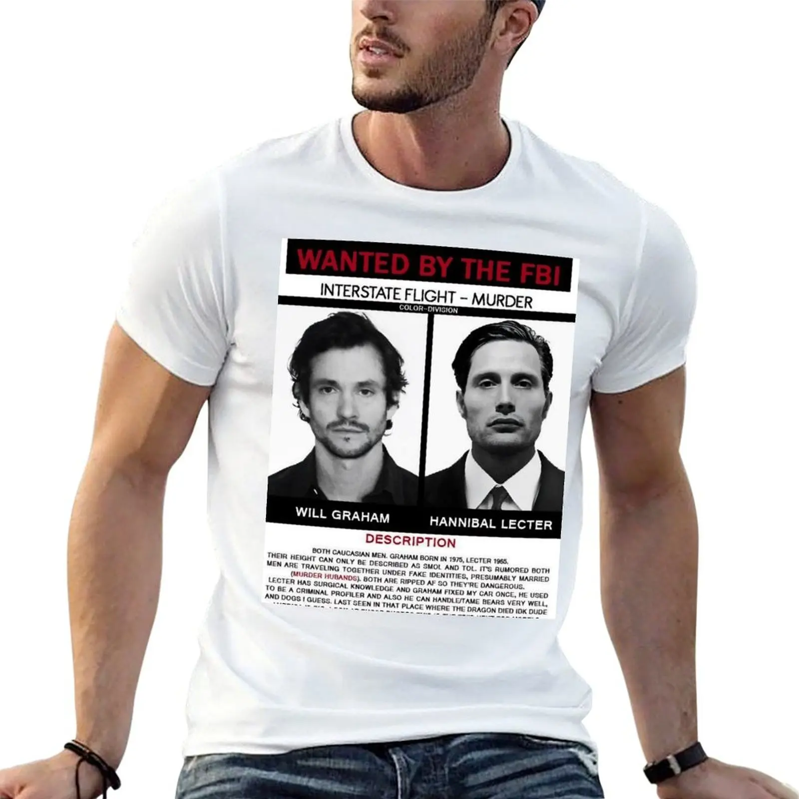 

Hannibal lecter and will graham wanted poster T-Shirt cotton t shirt pack t shirts for man cotton T-Shirt