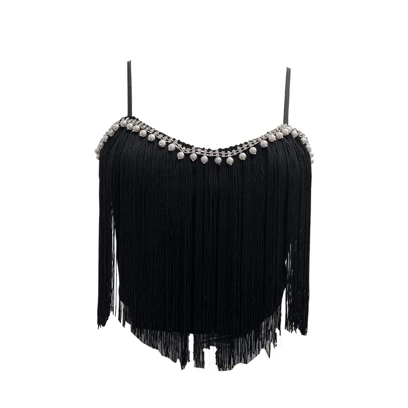 タッセルトリム ダイヤモンド装飾 パール装飾 スウェット アウターベストトップ レディースファッション 春秋 2024