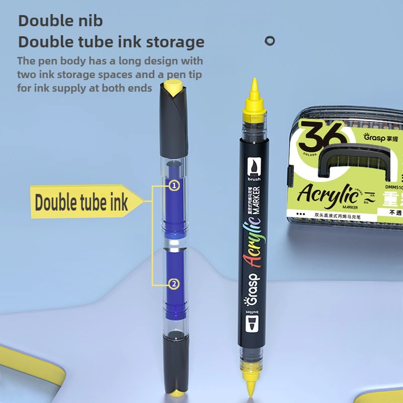 GRASP 24/36/48/84 لون طرف مزدوج علامات أكريليك سائلة مباشرة تراكب لا علامات فنية للززف اللوازم المدرسية القرطاسية الكورية #4