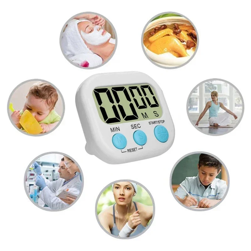 Mini Digital Kitchen Timer Big Digits Loud Alarm Magnetic Backing Stand with Large LCD Display for Cooking Baking Sports Games