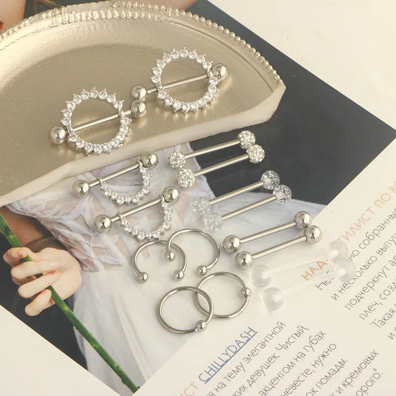 New stainless steel zircon nipple ring set with nipple nail tongue nail piercing jewelry