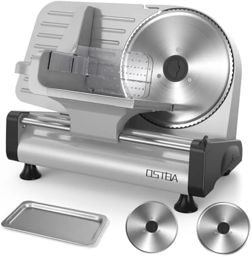Meat Slicer Two 8.7 Inch Stainless Steel Blades 200W DC Motor Adjustable Thickness 0 To 15Mm Food Tray Hand Grip Commercial Deli