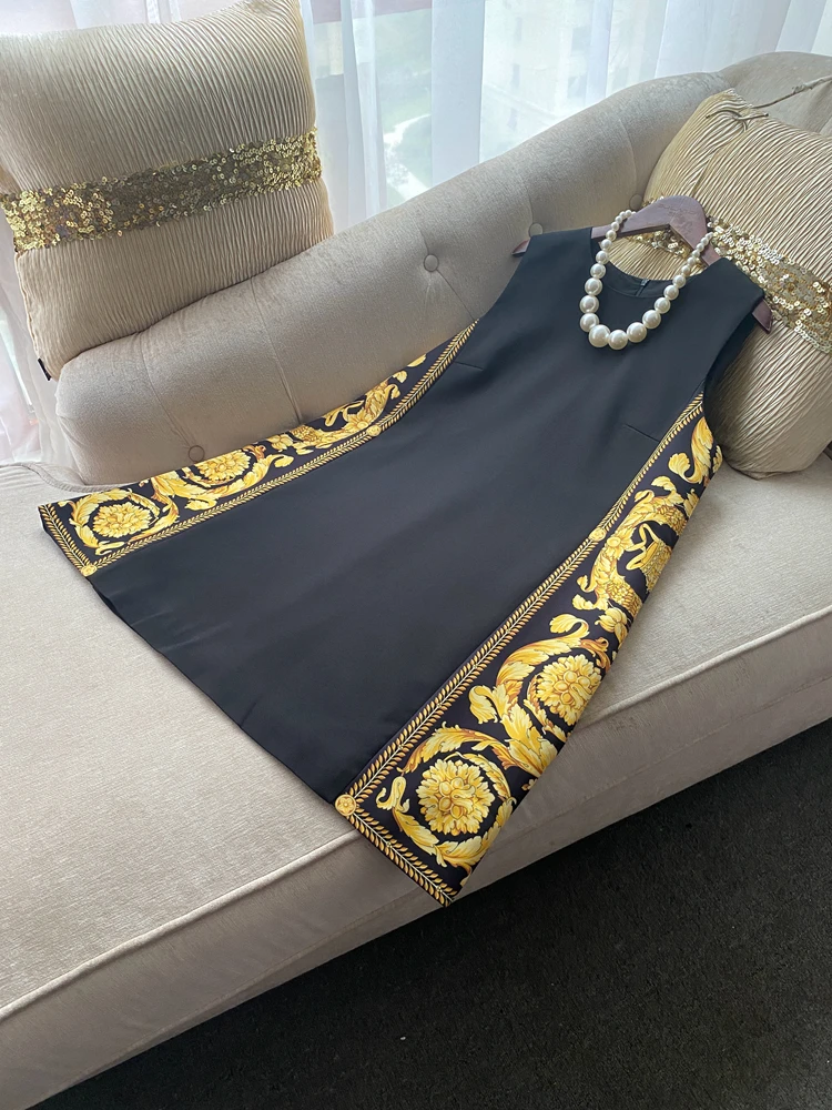 

Ele Comfortable Bla Splice Unique Pattern Svel Loose Vest Dr High Waist A-Line Skirt Single Piece Spring Summer
