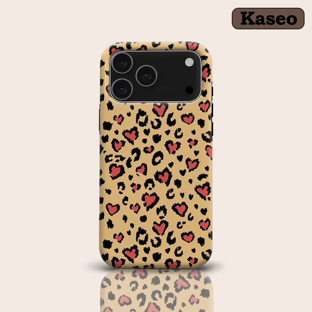 Herz-Leoparden-Retro-Magnet-Handyhülle für iPhone 17 16 15 14 13 Pro Max Plus – Robuste Einzel- und Doppelschicht-Hülle