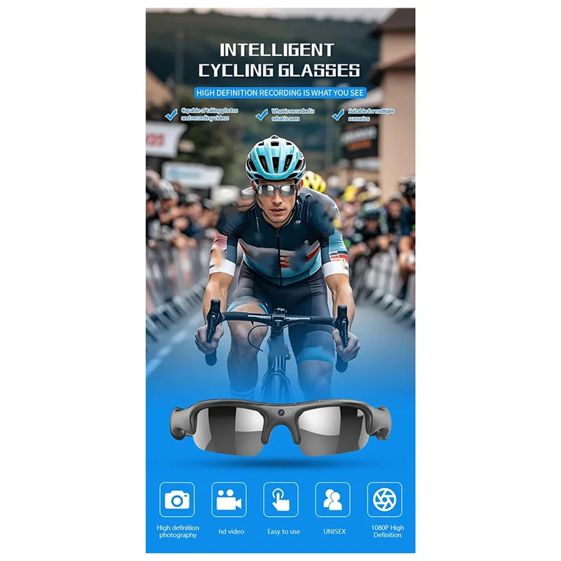 

-ABGQ Wifi Camera Sunglasses Smart Glasses Wide Angle 170° Camera For Cycling/Driving/Outdoor