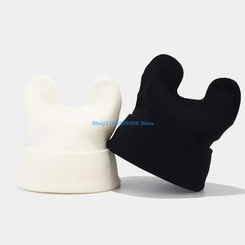 قبعة محبوكة مصنوعة يدويًا على شكل أذن البقرة 400A، قبعة قيادة شتوية لحماية الأذن للفتيات